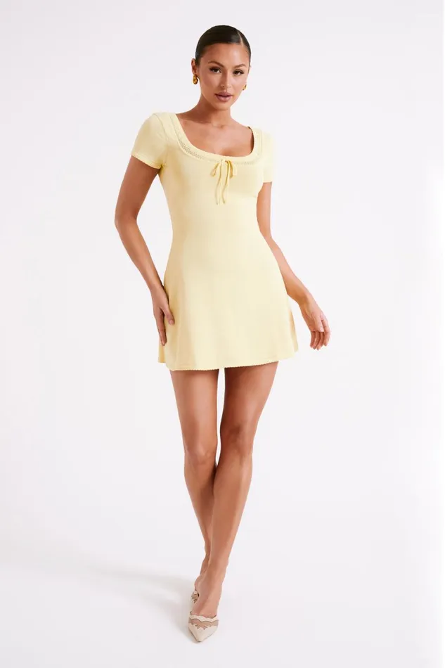 Meshki Mini Dresses Women Georgia Pointelle Knit Mini Dress 8211 Lemon Lemon