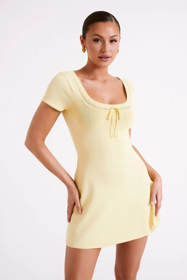 Meshki Mini Dresses Women Georgia Pointelle Knit Mini Dress 8211 Lemon Lemon