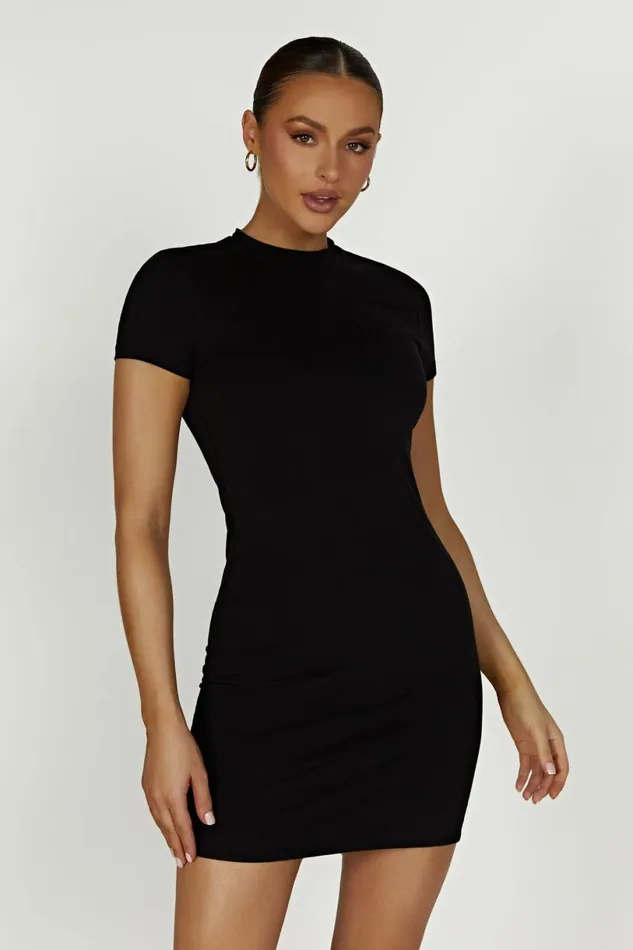 Meshki Mini Dresses Women Halston Short Sleeve Mini Dress 8211 Black Black Meshki Mini Dresses Women Halston Short Sleeve Mini Dress 8211 Black Black