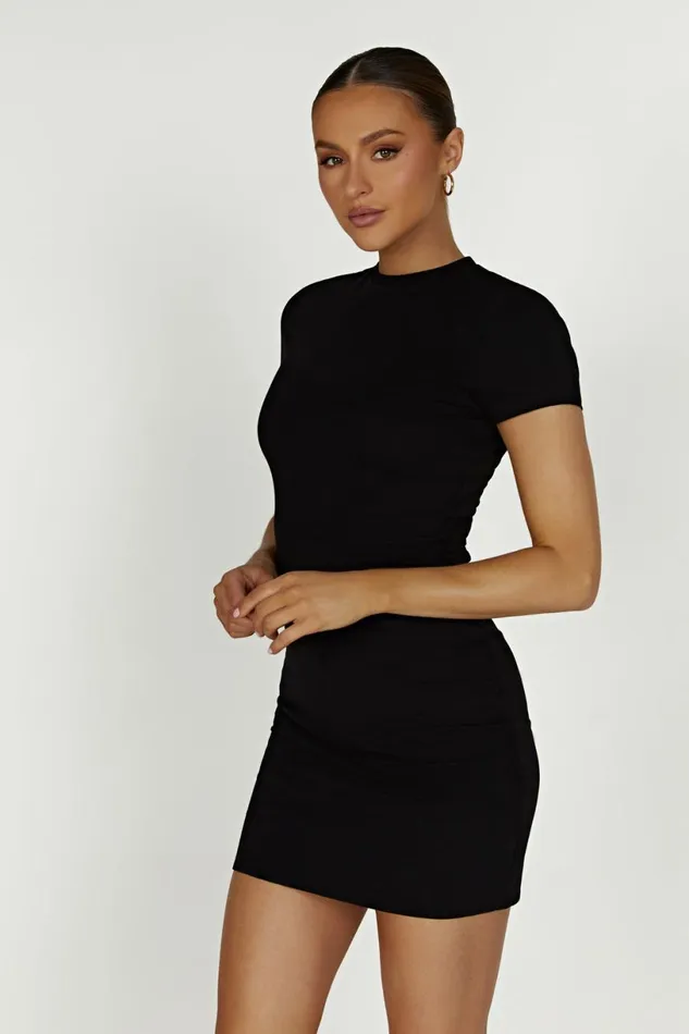 Meshki Mini Dresses Women Halston Short Sleeve Mini Dress 8211 Black Black