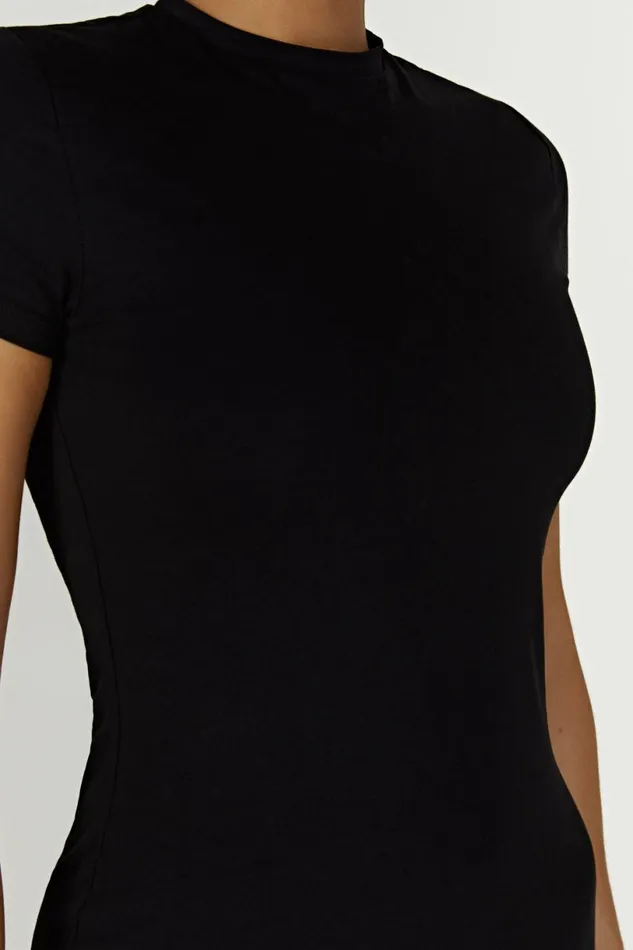 Meshki Mini Dresses Women Halston Short Sleeve Mini Dress 8211 Black Black