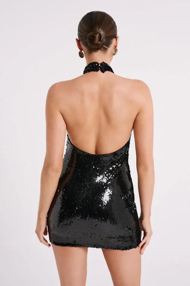 Meshki Mini Dresses Women Jayne Sequin Halter Mini Dress 8211 Black Black