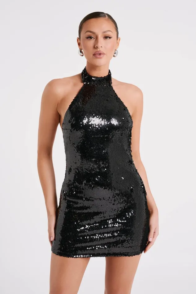 Meshki Mini Dresses Women Jayne Sequin Halter Mini Dress 8211 Black Black
