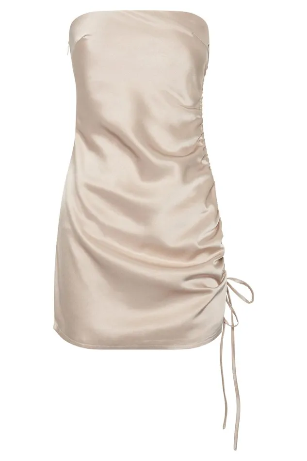 Meshki Mini Dresses Women Katia Strapless Ruched Side Mini Dress 8211 Champagne Champagne Meshki Mini Dresses Women Katia Strapless Ruched Side Mini Dress 8211 Champagne Champagne