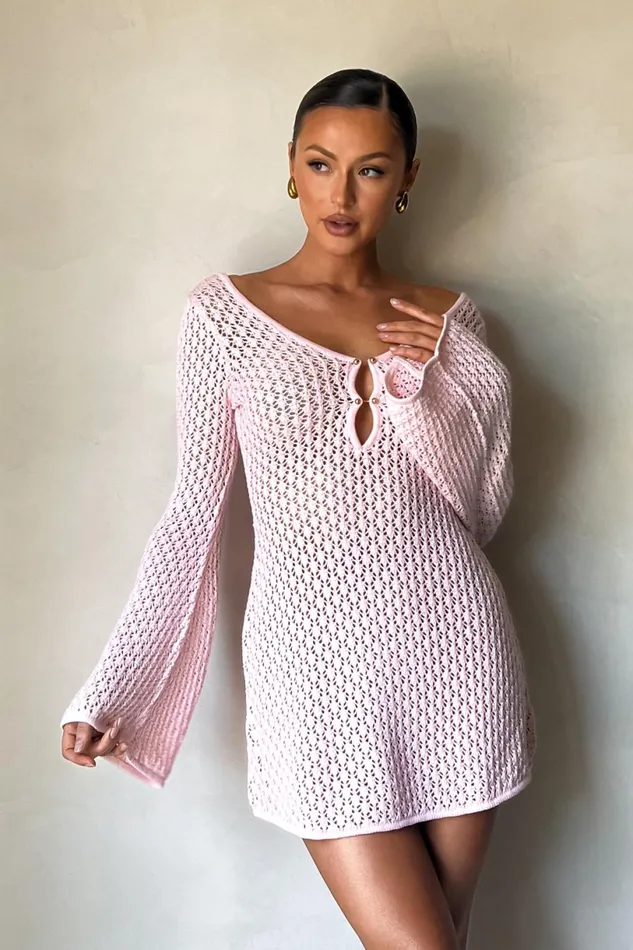 Meshki Mini Dresses Women Kayleigh Crochet Knit Mini Dress 8211 Rosewater Rosewater Meshki Mini Dresses Women Kayleigh Crochet Knit Mini Dress 8211 Rosewater Rosewater