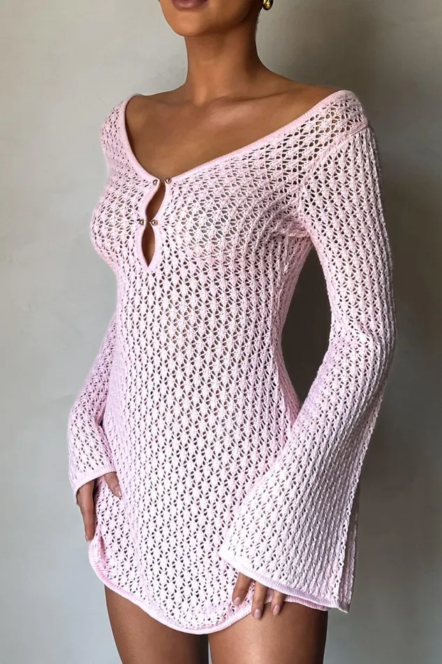 Meshki Mini Dresses Women Kayleigh Crochet Knit Mini Dress 8211 Rosewater Rosewater