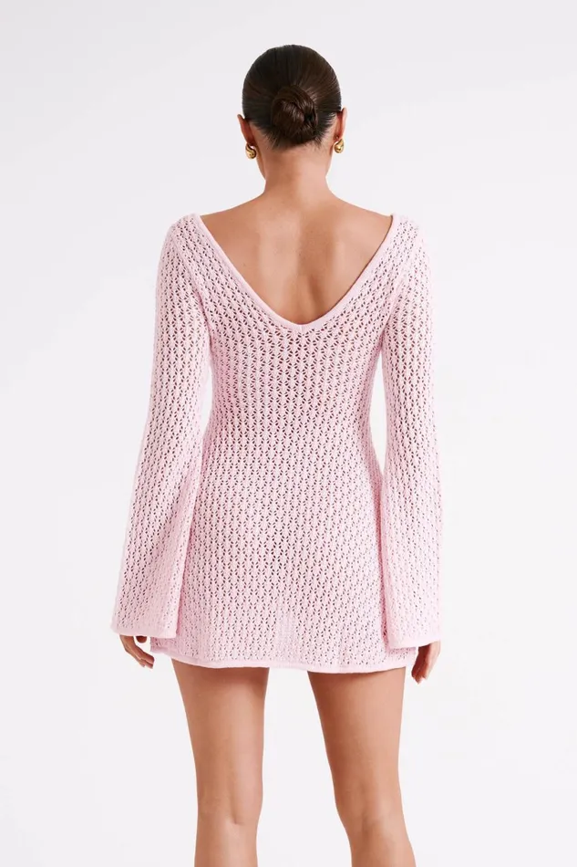 Meshki Mini Dresses Women Kayleigh Crochet Knit Mini Dress 8211 Rosewater Rosewater