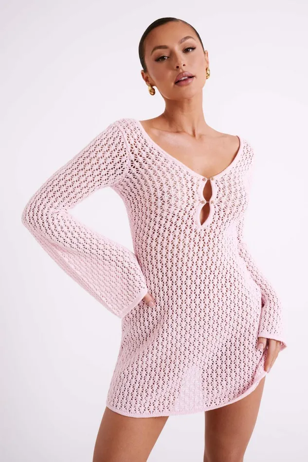 Meshki Mini Dresses Women Kayleigh Crochet Knit Mini Dress 8211 Rosewater Rosewater