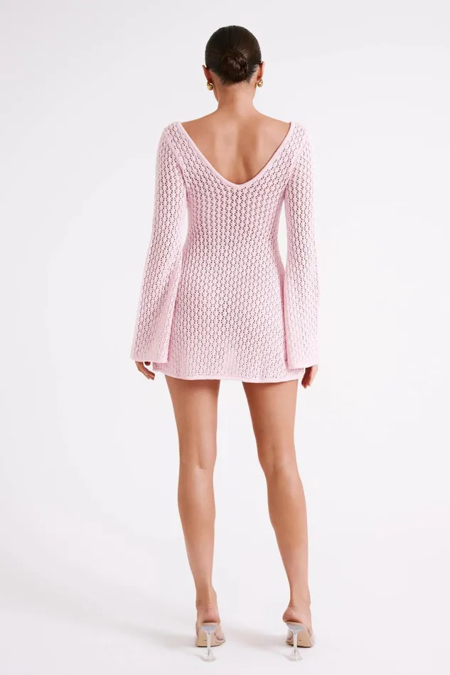 Meshki Mini Dresses Women Kayleigh Crochet Knit Mini Dress 8211 Rosewater Rosewater