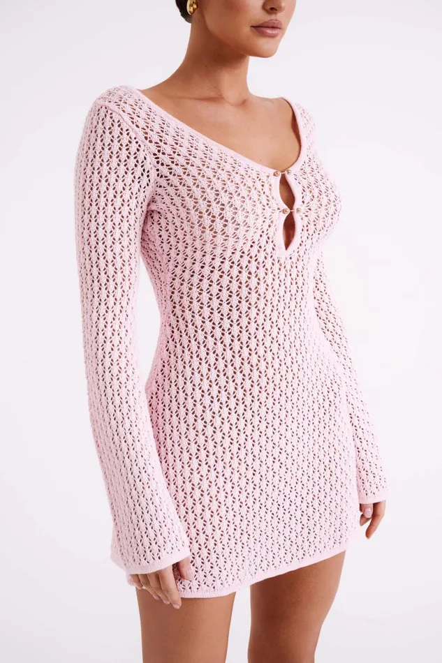 Meshki Mini Dresses Women Kayleigh Crochet Knit Mini Dress 8211 Rosewater Rosewater