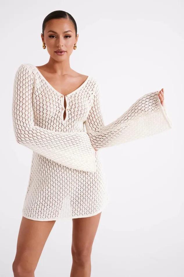 Meshki Mini Dresses Women Kayleigh Crochet Knit Mini Dress 8211 White White