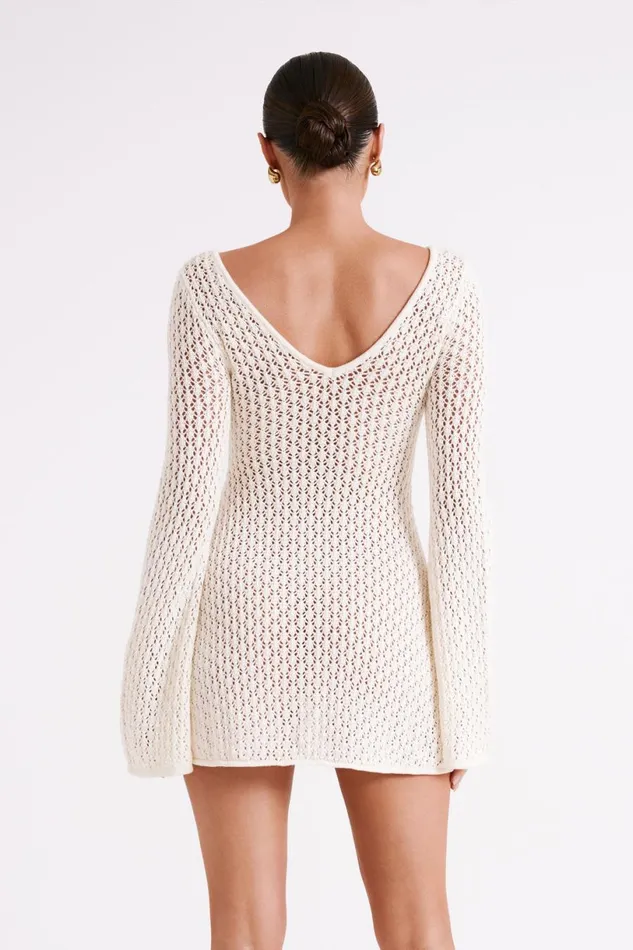 Meshki Mini Dresses Women Kayleigh Crochet Knit Mini Dress 8211 White White
