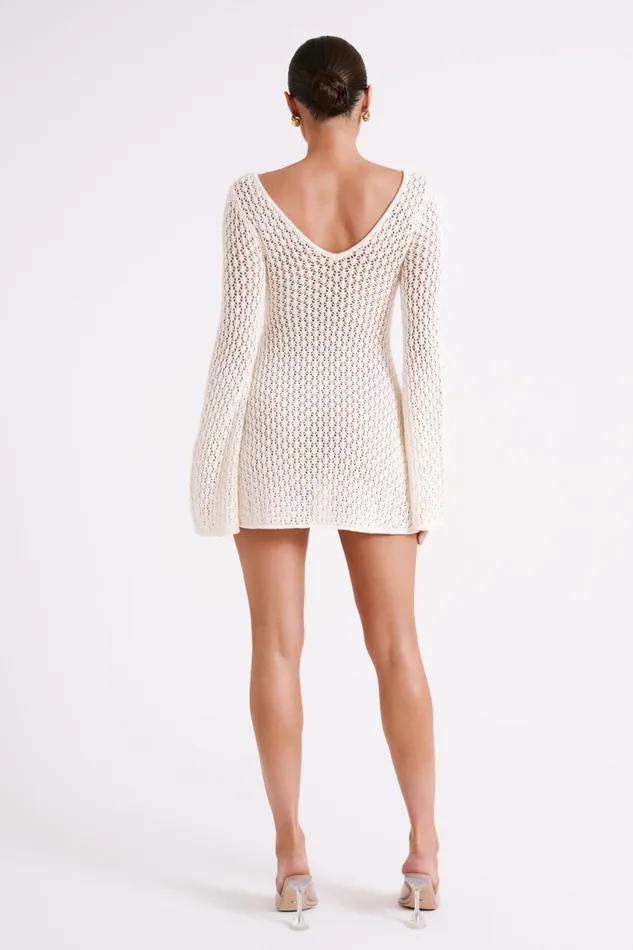 Meshki Mini Dresses Women Kayleigh Crochet Knit Mini Dress 8211 White White