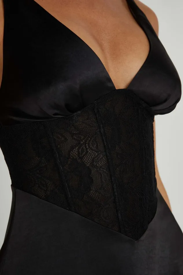 Meshki Mini Dresses Women Kerrie Mini Halter Satin And Lace Dress 8211 Black Black