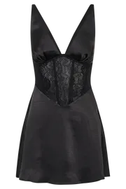 Meshki Mini Dresses Women Kerrie Mini Halter Satin And Lace Dress 8211 Black Black