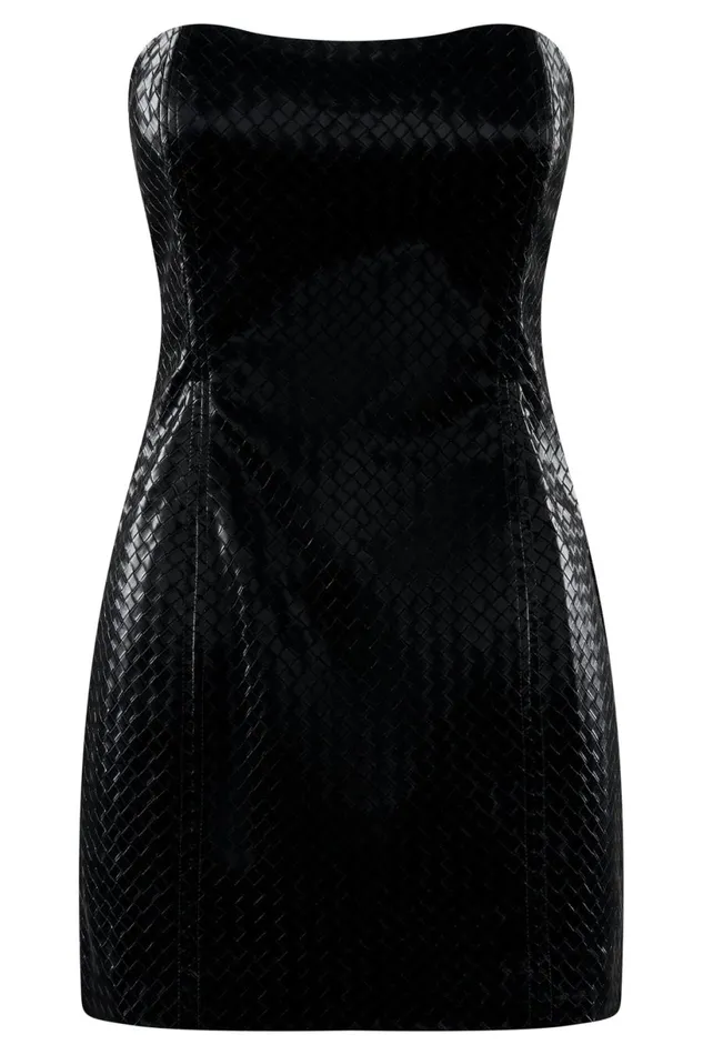 Meshki Mini Dresses Women Lizzie Crosshatch Faux Leather Mini Dress 8211 Black Black Meshki Mini Dresses Women Lizzie Crosshatch Faux Leather Mini Dress 8211 Black Black