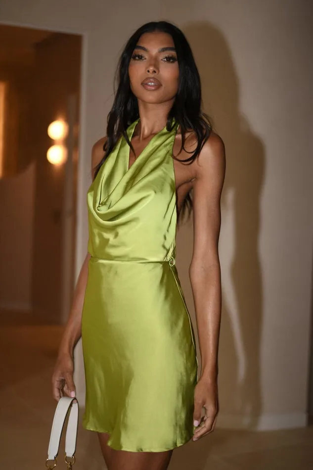 Meshki Mini Dresses Women Lorena Halter Mini Dress 8211 Parakeet Green Parakeetgreen