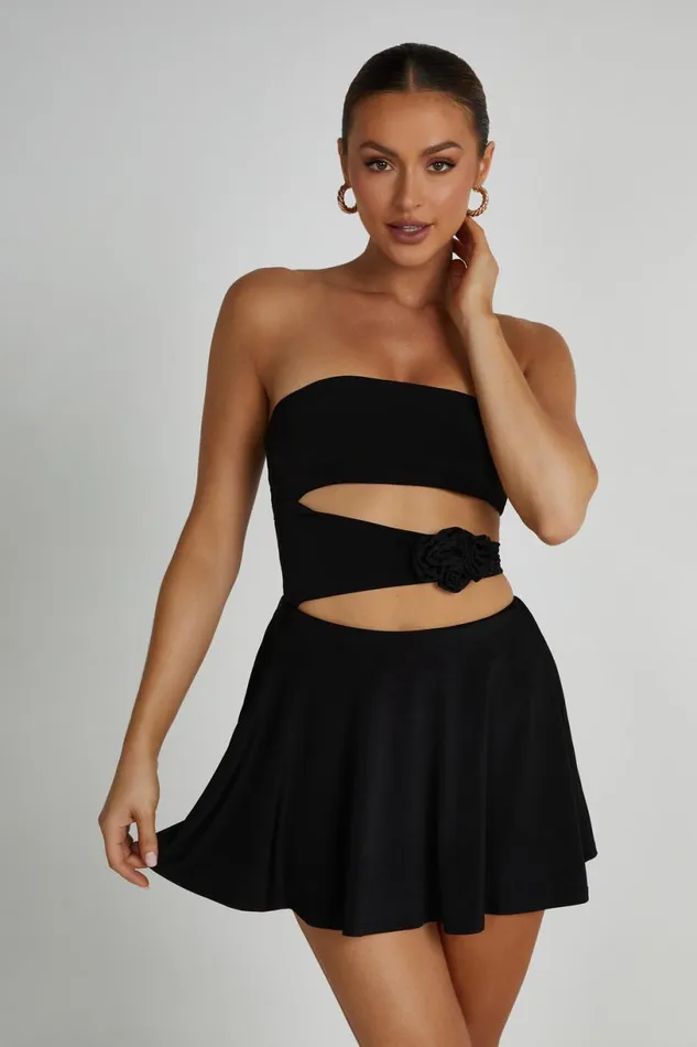 Meshki Mini Dresses Women Montanna Strapless Rose Mini Dress 8211 Black Black Meshki Mini Dresses Women Montanna Strapless Rose Mini Dress 8211 Black Black