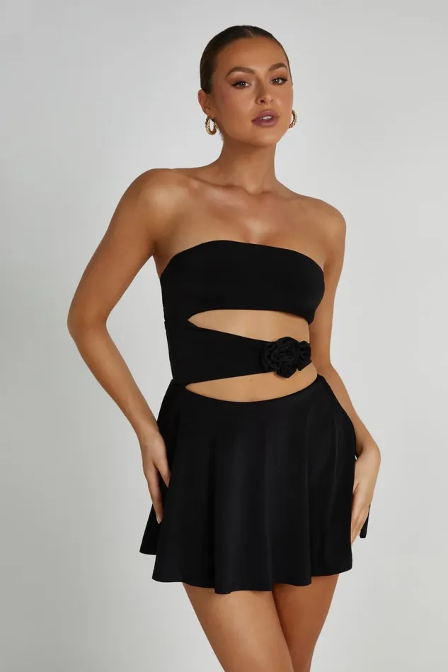 Meshki Mini Dresses Women Montanna Strapless Rose Mini Dress 8211 Black Black