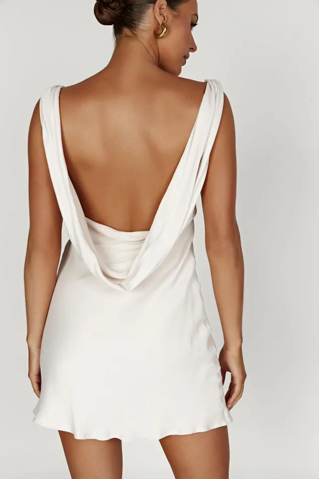 Meshki Mini Dresses Women Nadia Satin Mini Dress With Cowl Back 8211 Beige Beige Meshki Mini Dresses Women Nadia Satin Mini Dress With Cowl Back 8211 Beige Beige