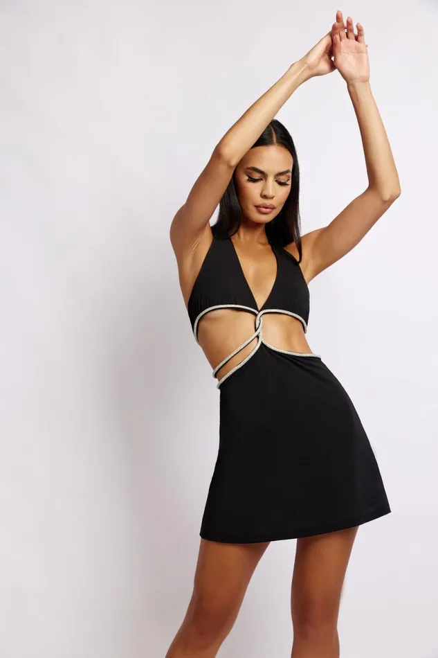 Meshki Mini Dresses Women Nicha Halter Mini Dress With Cut Outs 8211 Black Black