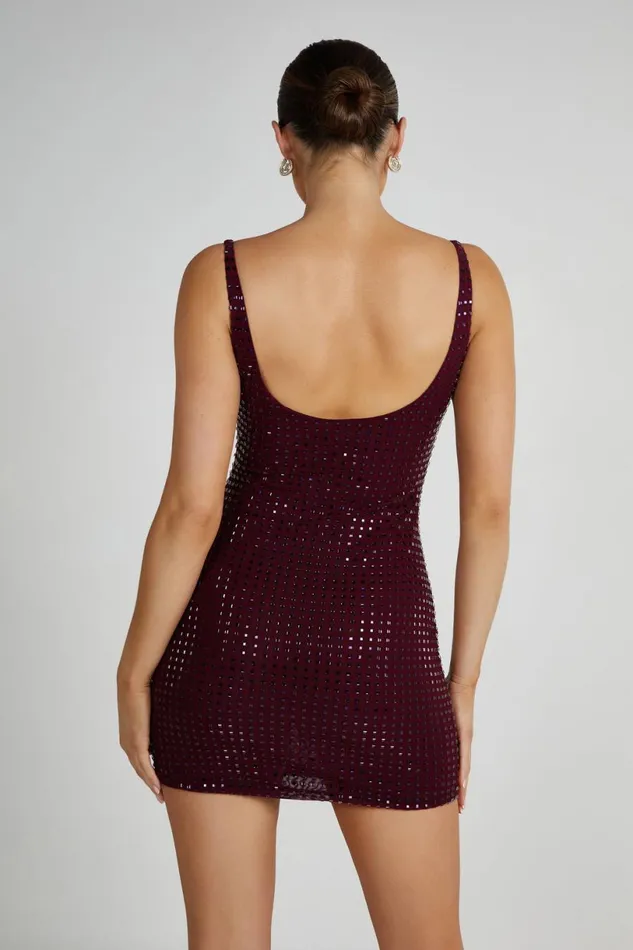 Meshki Mini Dresses Women Presley Square Diamante Mini Dress 8211 Berry Berry