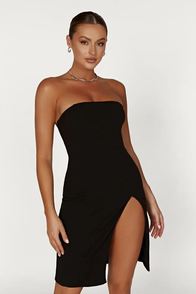 Meshki Mini Dresses Women Rachel Crepe Bandeau Thigh Split Mini Dress 8211 Black Black Meshki Mini Dresses Women Rachel Crepe Bandeau Thigh Split Mini Dress 8211 Black Black