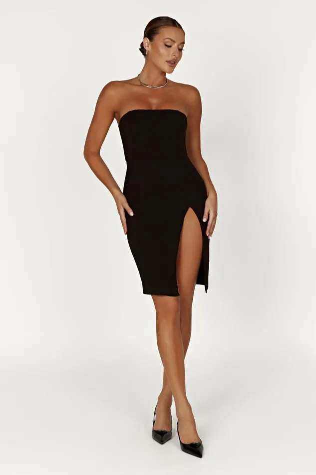 Meshki Mini Dresses Women Rachel Crepe Bandeau Thigh Split Mini Dress 8211 Black Black Meshki Mini Dresses Women Rachel Crepe Bandeau Thigh Split Mini Dress 8211 Black Black