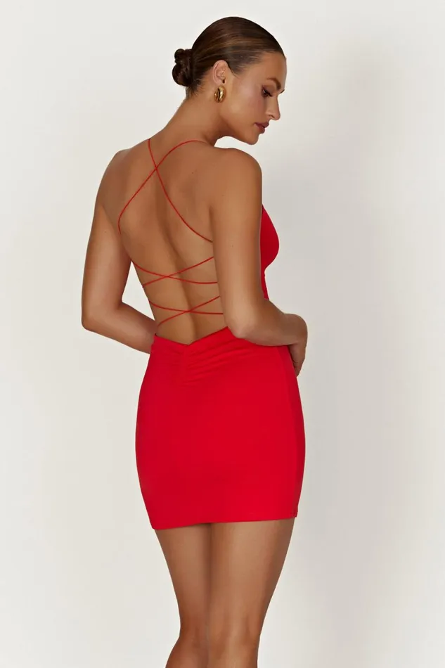 Meshki Mini Dresses Women Sabine Recycled Nylon Mini Backless Dress 8211 Red Red Meshki Mini Dresses Women Sabine Recycled Nylon Mini Backless Dress 8211 Red Red