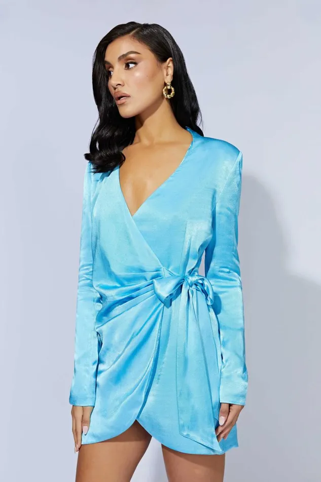Meshki Mini Dresses Women Saira Tie Up Mini Dress 8211 Azure Blue Azureblue Meshki Mini Dresses Women Saira Tie Up Mini Dress 8211 Azure Blue Azureblue