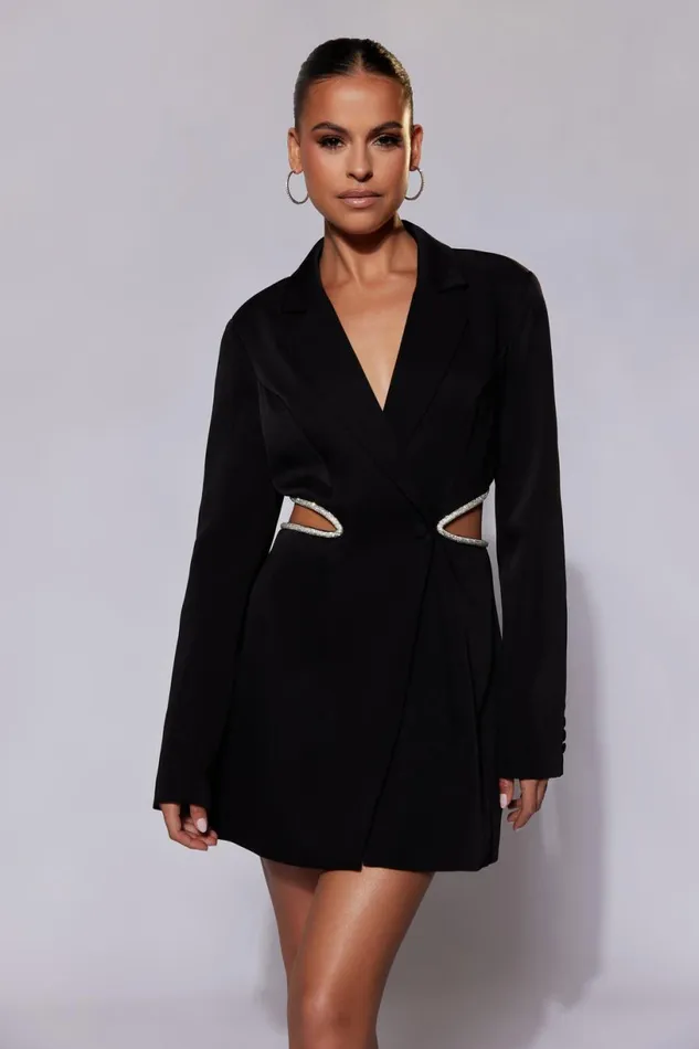 Meshki Mini Dresses Women Shyann Diamante Cut Out Blazer Dress 8211 Black Black Meshki Mini Dresses Women Shyann Diamante Cut Out Blazer Dress 8211 Black Black