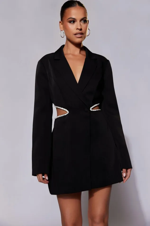 Meshki Mini Dresses Women Shyann Diamante Cut Out Blazer Dress 8211 Black Black