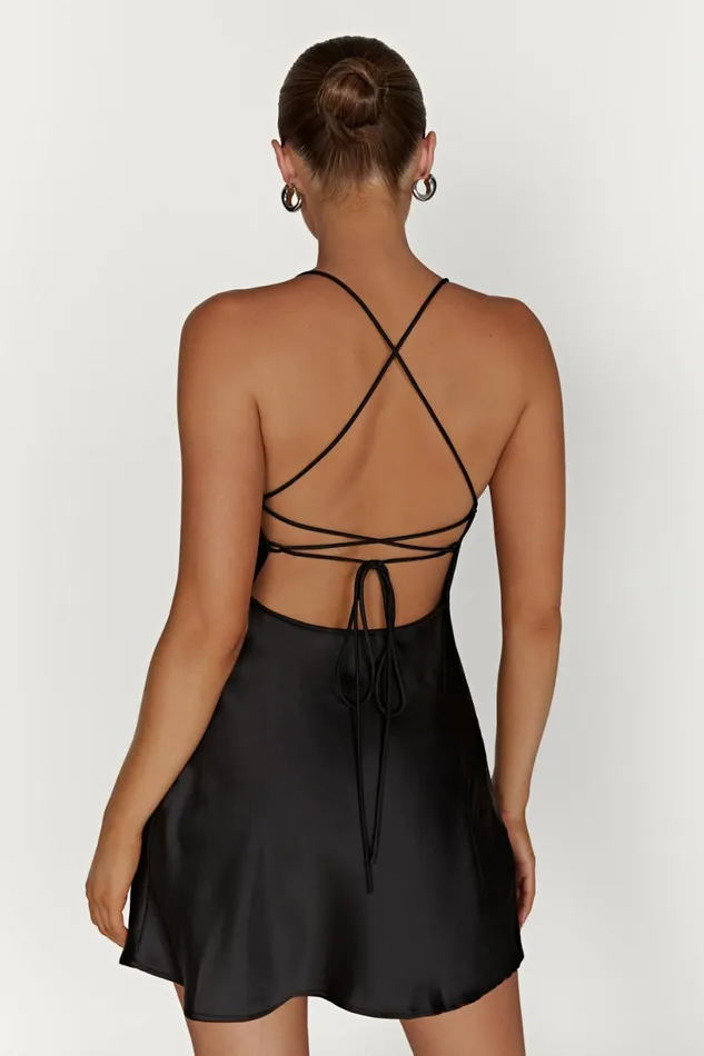 Meshki Mini Dresses Women Sydney Mini Satin Dress 8211 Black Black