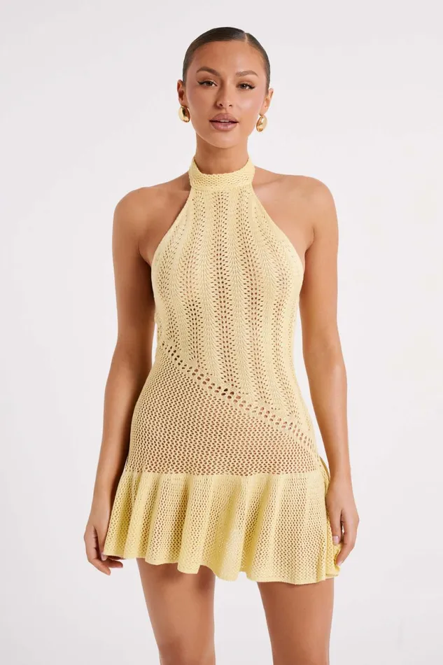 Meshki Mini Dresses Women Tash Mixed Yarn Halter Mini Dress 8211 Lemon Lemon Meshki Mini Dresses Women Tash Mixed Yarn Halter Mini Dress 8211 Lemon Lemon