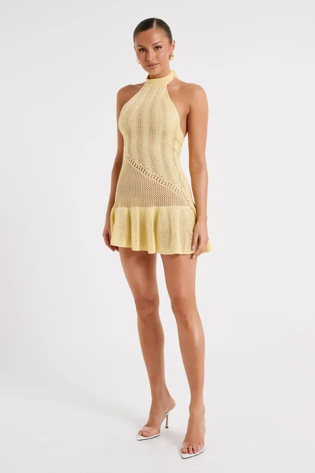 Meshki Mini Dresses Women Tash Mixed Yarn Halter Mini Dress 8211 Lemon Lemon