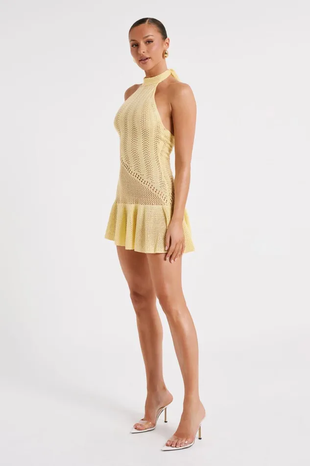 Meshki Mini Dresses Women Tash Mixed Yarn Halter Mini Dress 8211 Lemon Lemon