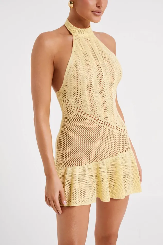 Meshki Mini Dresses Women Tash Mixed Yarn Halter Mini Dress 8211 Lemon Lemon