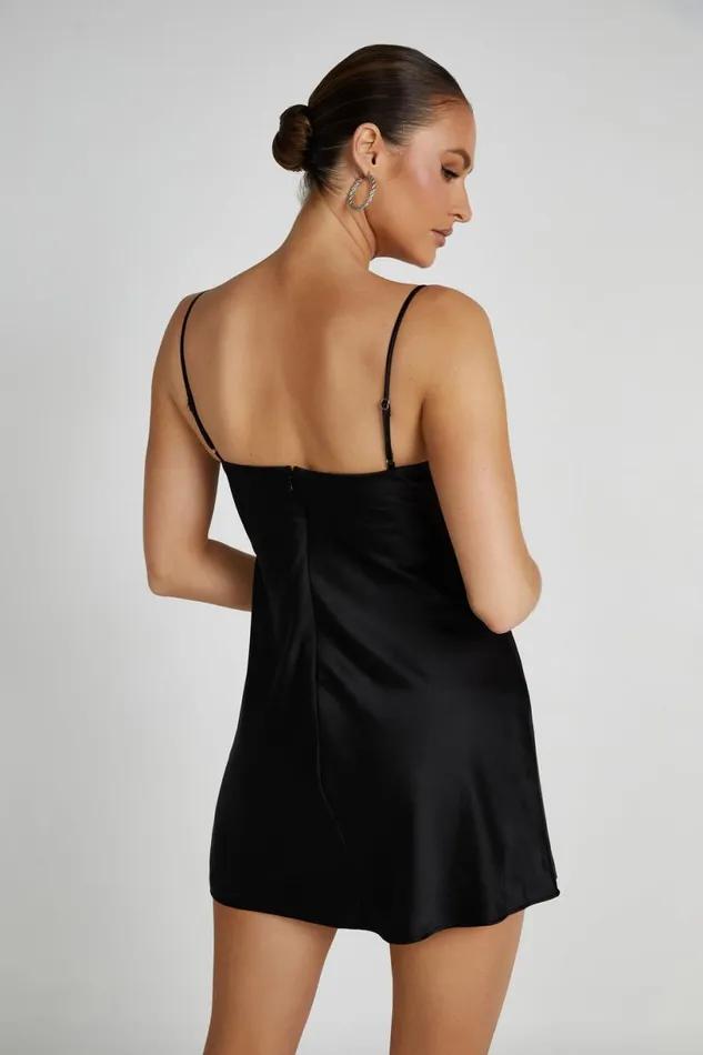 Meshki Mini Dresses Women Zahli Top Stitch Satin Mini Dress 8211 Black Black