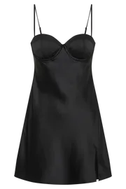Meshki Mini Dresses Women Zahli Top Stitch Satin Mini Dress 8211 Black Black