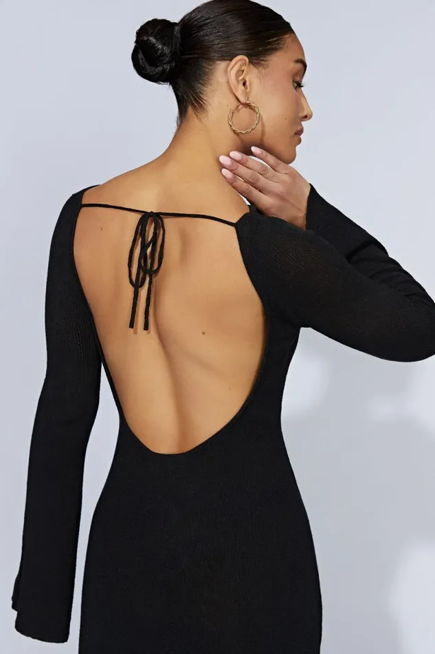 Meshki Mini Dresses Women Zahra Long Sleeve Open Back Mini Knit Dress 8211 Black Black