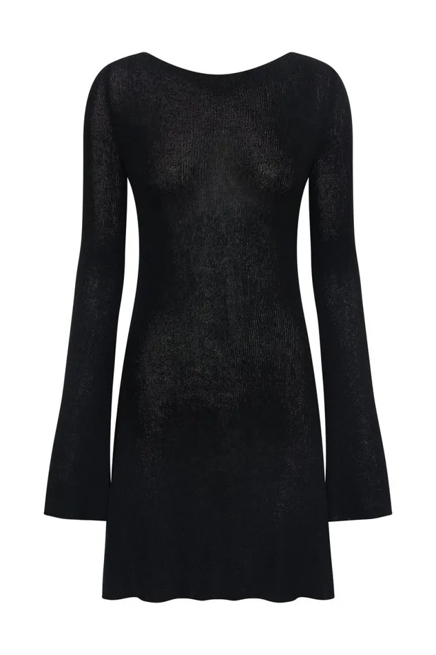 Meshki Mini Dresses Women Zahra Long Sleeve Open Back Mini Knit Dress 8211 Black Black