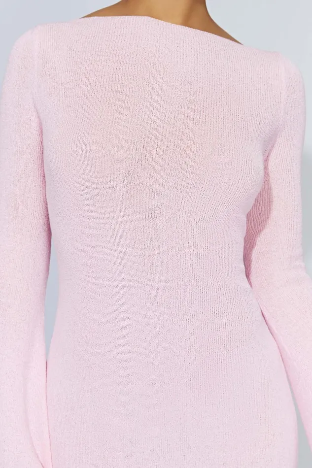 Meshki Mini Dresses Women Zahra Long Sleeve Open Back Mini Knit Dress 8211 Blush Pink Blushpink