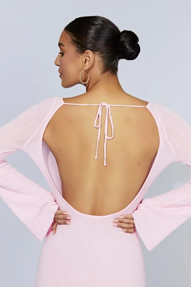 Meshki Mini Dresses Women Zahra Long Sleeve Open Back Mini Knit Dress 8211 Blush Pink Blushpink