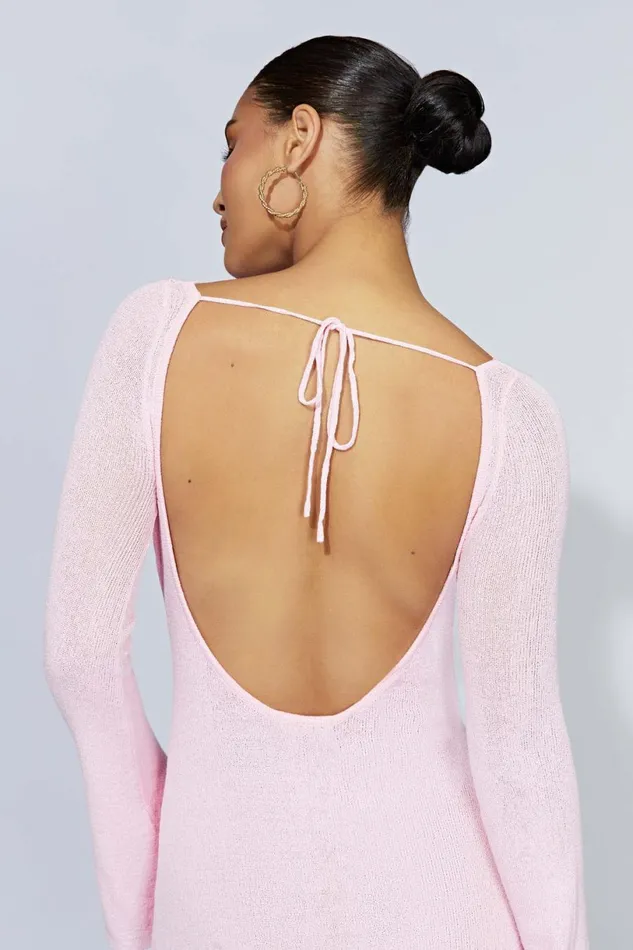 Meshki Mini Dresses Women Zahra Long Sleeve Open Back Mini Knit Dress 8211 Blush Pink Blushpink