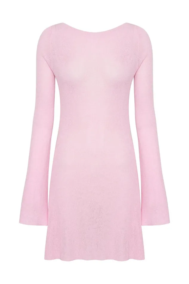 Meshki Mini Dresses Women Zahra Long Sleeve Open Back Mini Knit Dress 8211 Blush Pink Blushpink