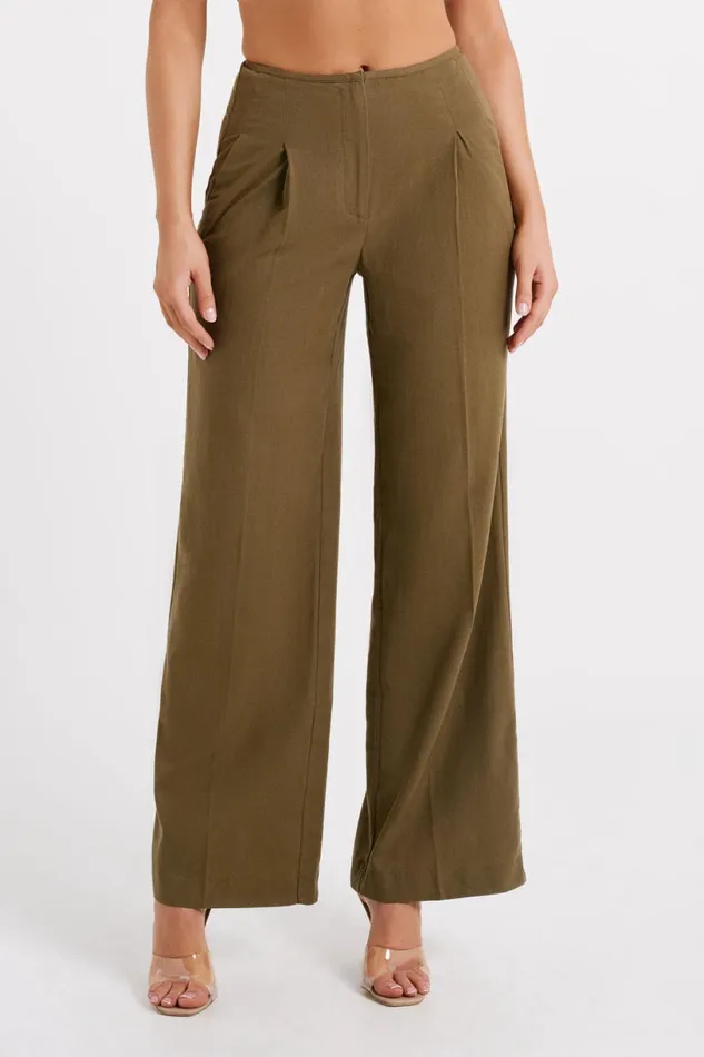 Meshki Pants Women Adina Linen Pant 8211 Olive Olive