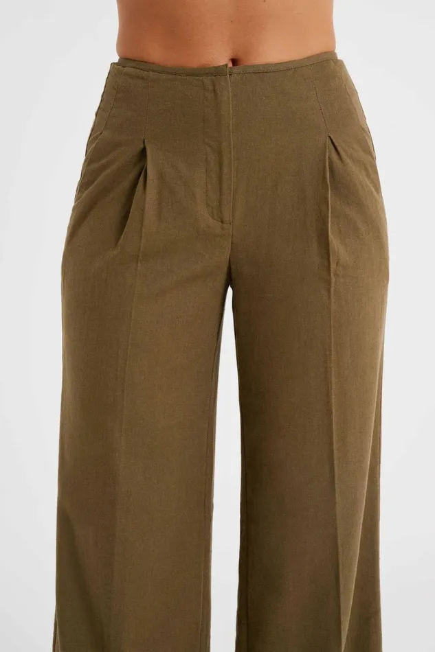Meshki Pants Women Adina Linen Pant 8211 Olive Olive