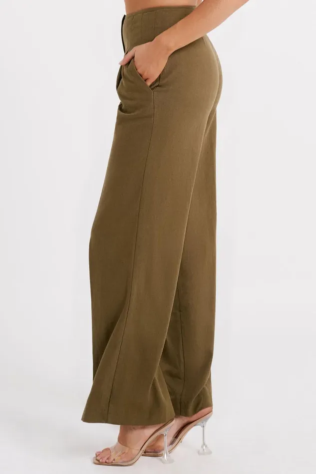 Meshki Pants Women Adina Linen Pant 8211 Olive Olive
