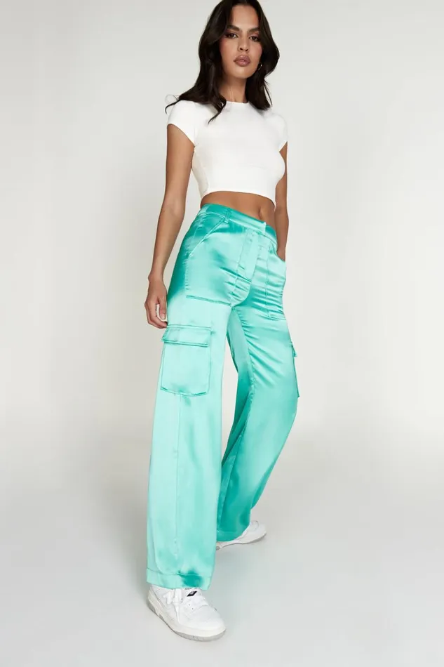 Meshki Pants Women Amaya Satin Cargo Pant 8211 Mint Mint