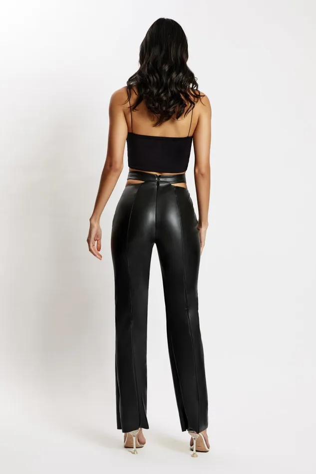 Meshki Pants Women Callie Faux Leather Cut Out Side Straight Leg Pant 8211 Black Black Meshki Pants Women Callie Faux Leather Cut Out Side Straight Leg Pant 8211 Black Black
